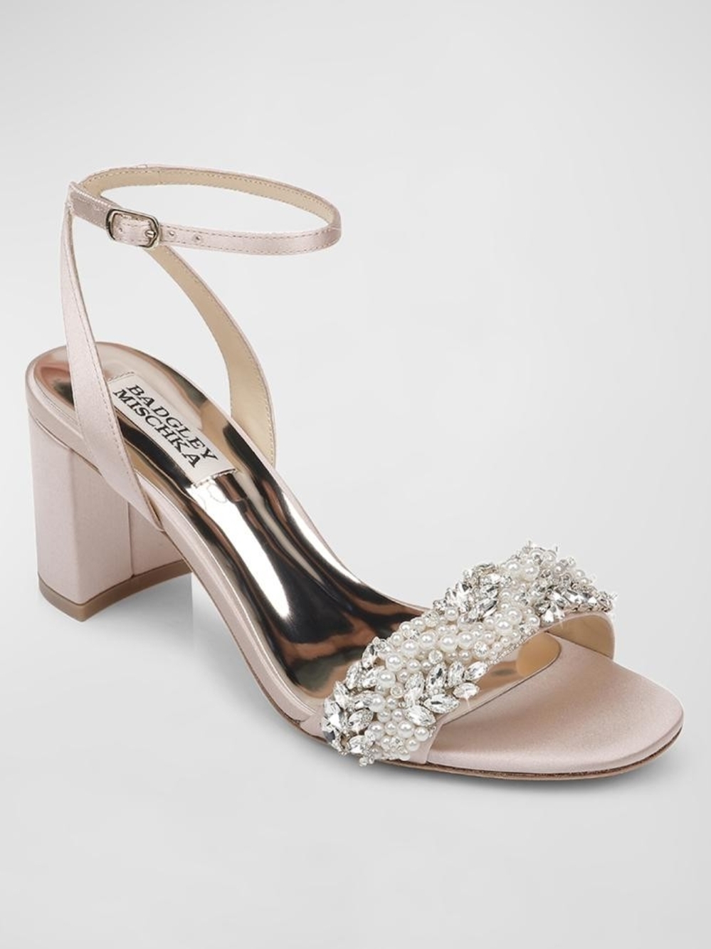 Badgley Mischka Blush Pearl-Embellished Ankle-Strap Sandals
